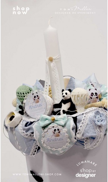 Lumanare botez cu ursuletul Panda, urs polar si baloane de aer cald, Panda Journey 3